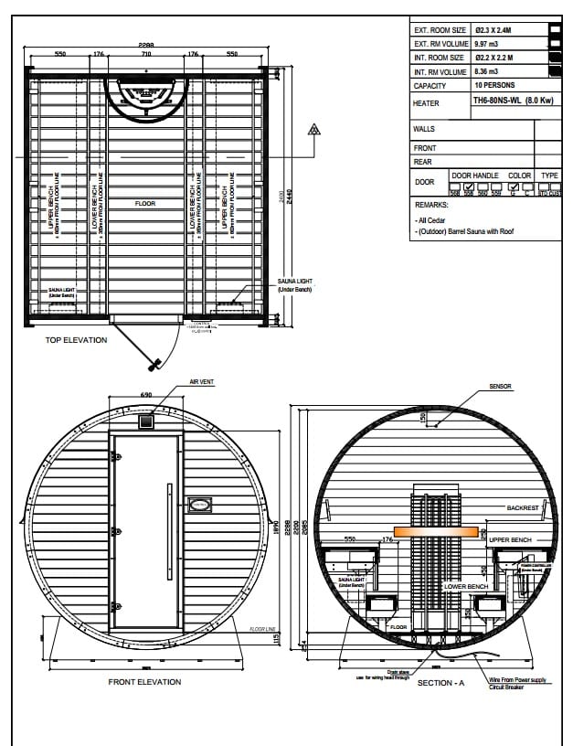 BARREL SAUNA (2400 X 2162 X 2200) Sauna People
