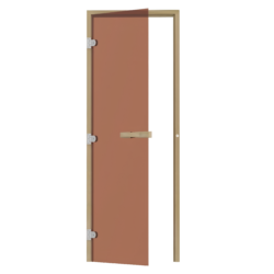 SAUNA DOOR CEDAR 3 SIDED FRAME TINTED BRONZE GLASS LEFT OPENING with HORIZONTAL HANDLE SAWO