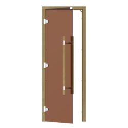 SAUNA DOOR CEDAR 3 SIDED FRAME TINTED BRONZE GLASS LEFT OPENING with VERTICAL HANDLE SAWO