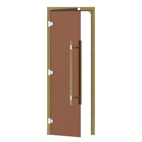 SAUNA DOOR CEDAR 3 SIDED FRAME TINTED BRONZE GLASS LEFT OPENING with VERTICAL HANDLE SAWO