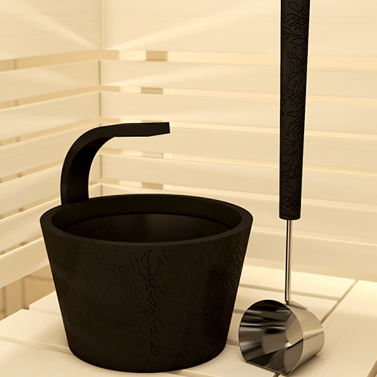 Dragonfire black cedar sauna bucket and ladle