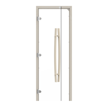 SAUNA DOOR ASPEN 3 SIDED FRAME CLEAR GLASS LEFT OPENING with VERTICAL ARC HANDLE