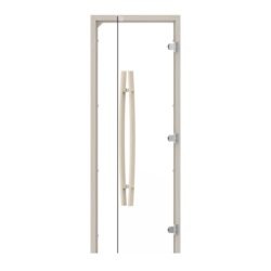 SAUNA DOOR ASPEN 3 SIDED FRAME CLEAR GLASS RIGHT OPENING with VERTICAL ARC HANDLE