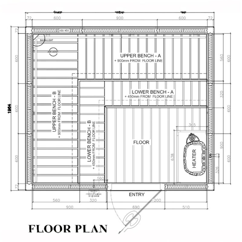 Floor Plan of a Large 7-seater sauna by SAWO 