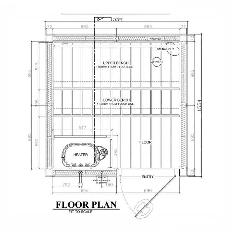 Floor plan for 3-4 Person Sauna