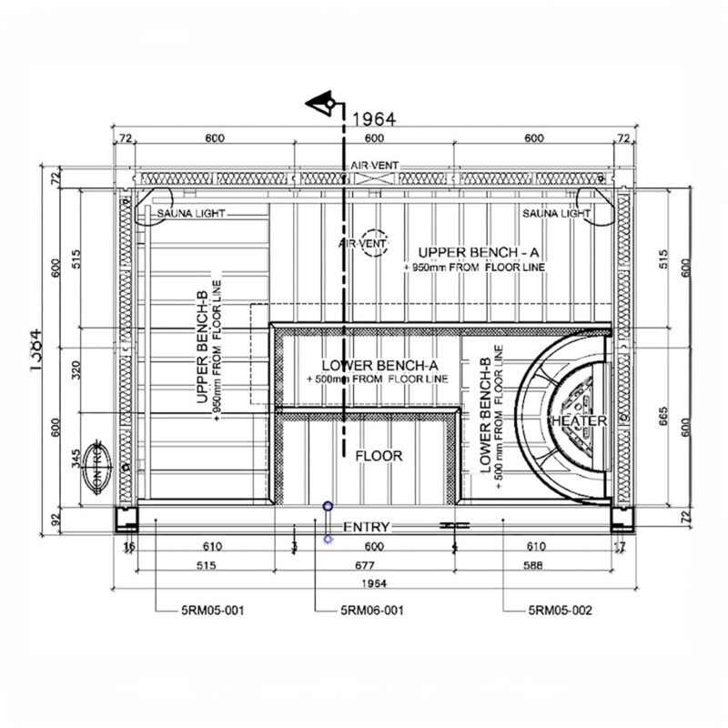 Floor plan of 4 person SAWO sauna 