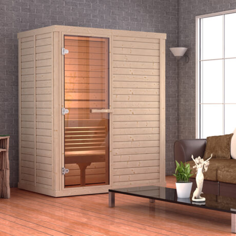 2 Person Sauna in Spruce with Left Glass Door