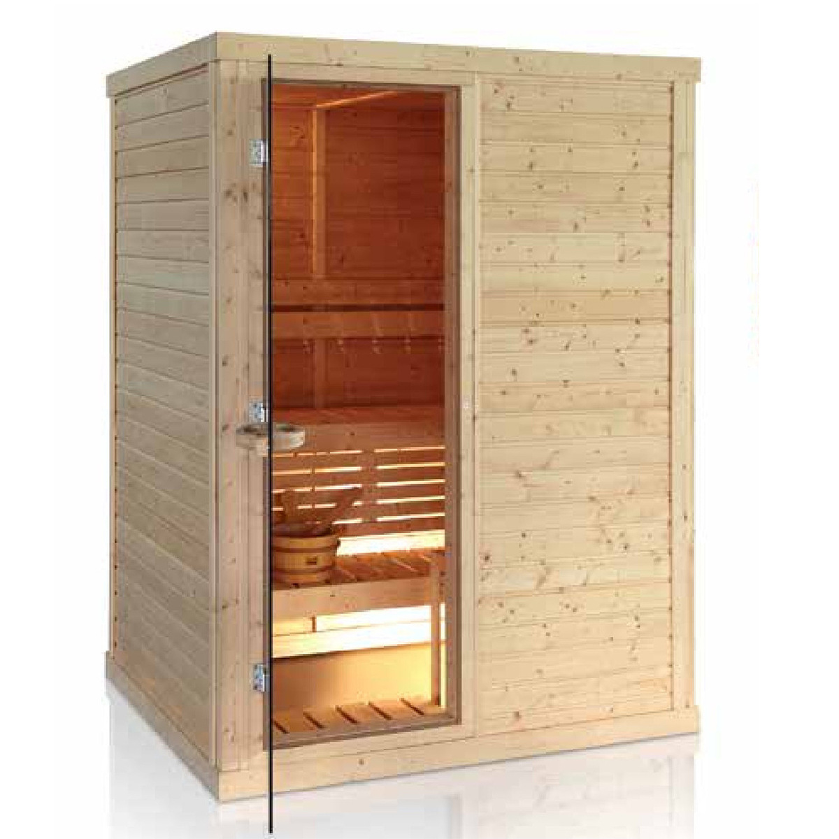 pine SAWO sauna with left hand door