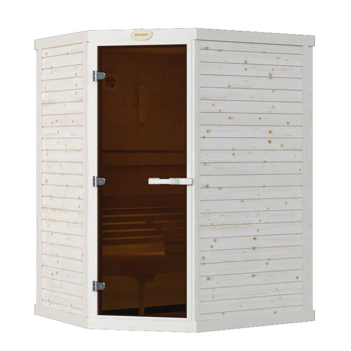 2-3 person SAWO sauna with corner door in spruce